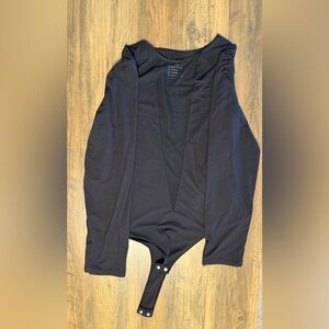 Black Bodysuit with Mesh Deep V-Neck